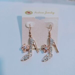 High Heel Earrings with Crystals and Flower, lightweight and long-lasting 5 cm